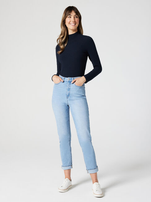 Morticia Mock Neck Top, Blue, hi-res