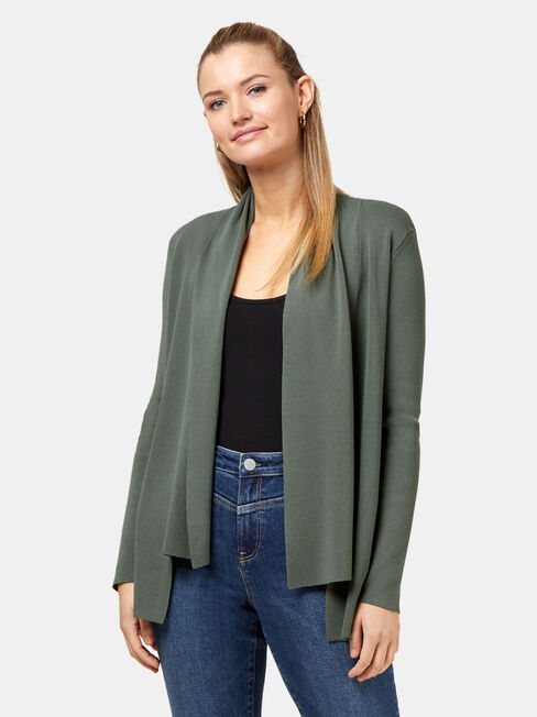 Mischa Drape Front Cardigan, Green, hi-res