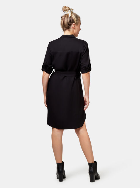 Stella Tencel Shirt Dress, Black, hi-res