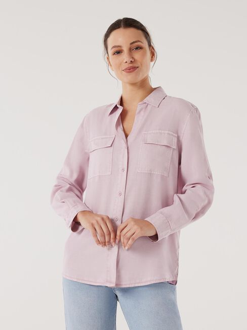 Lizzy Relaxed Tencel Shirt, Brown, hi-res
