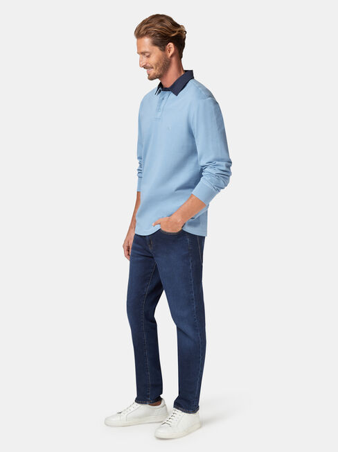 Hamish Long Sleeve Rugby Polo, Blue, hi-res