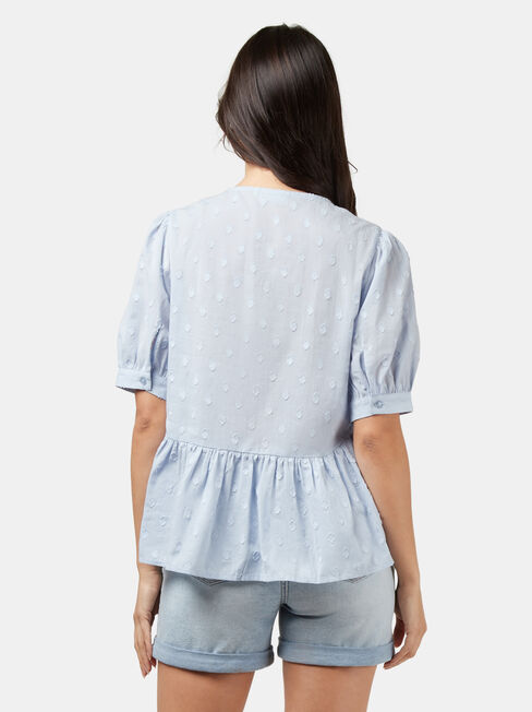 Charlotte Button Through Peplum Top, Blue, hi-res