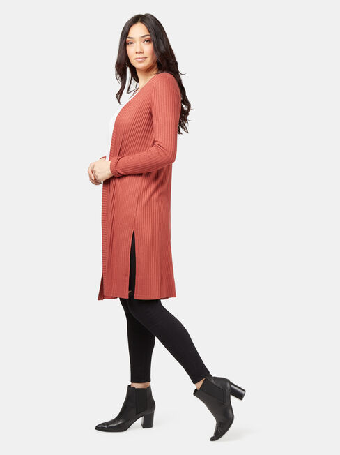 Lainie Rib Longline Cardigan, Red, hi-res