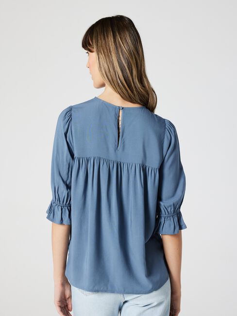 Willow Lace Detail Top, Dusty Blue, hi-res
