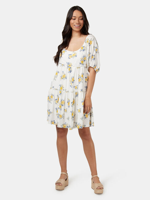 Rebecca Square Neck Dress, White, hi-res