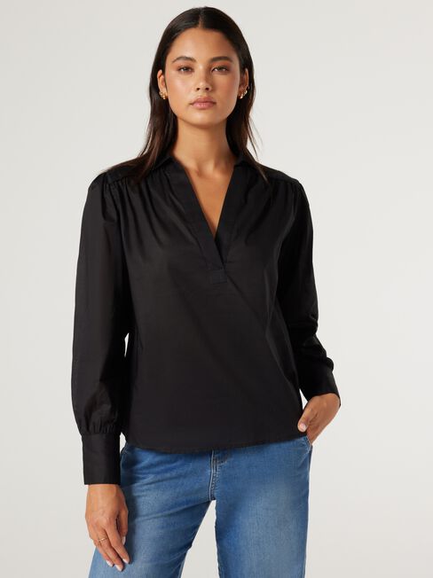 Annemarie Cotton Popover, Black, hi-res