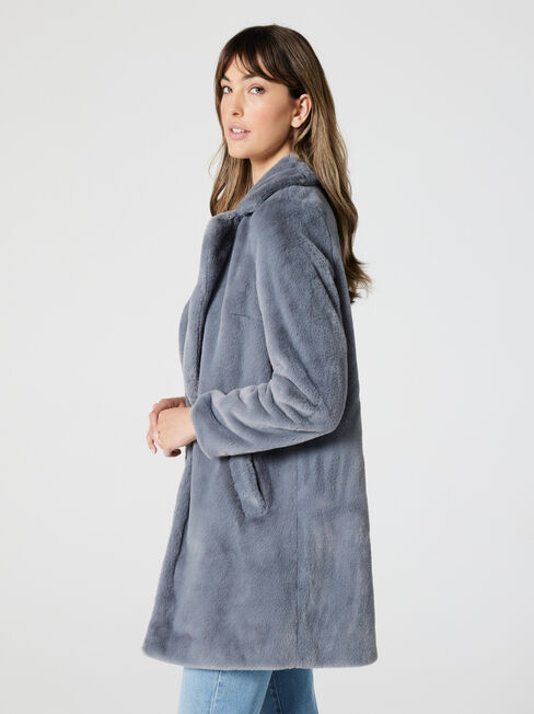 Olivia Faux Fur Coat, Grey, hi-res
