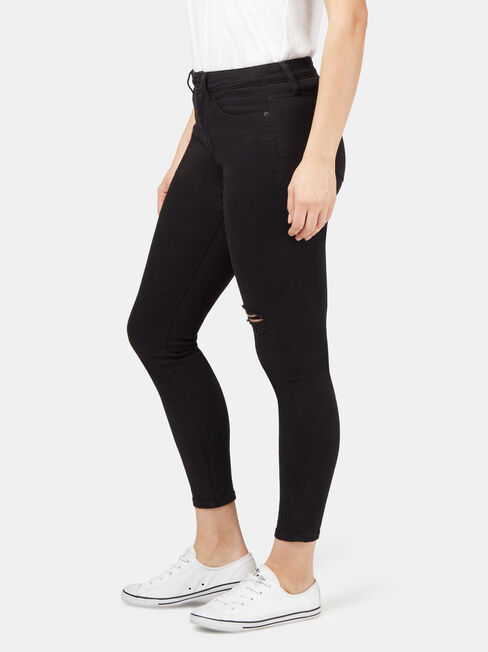 Isabelle Distressed Mid Waisted Skinny 7/8 Jeans Black, Black, hi-res