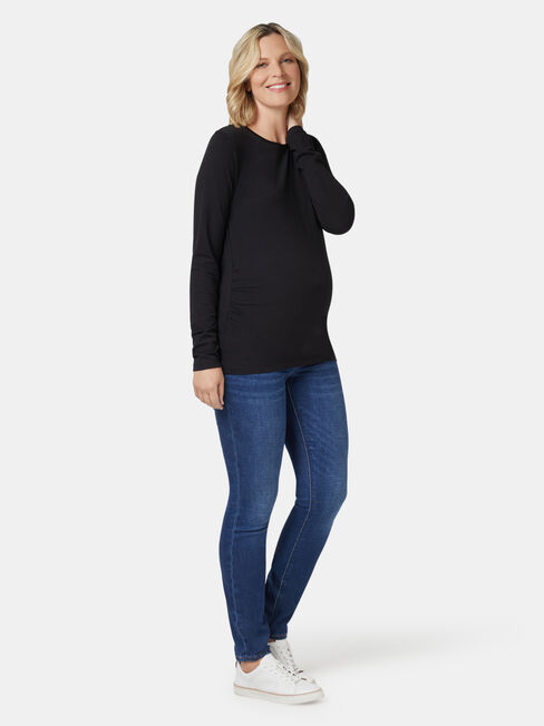 Natalie Basic Long Slv Top, Black, hi-res