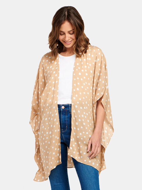 Polly Printed Kimono, Brown, hi-res