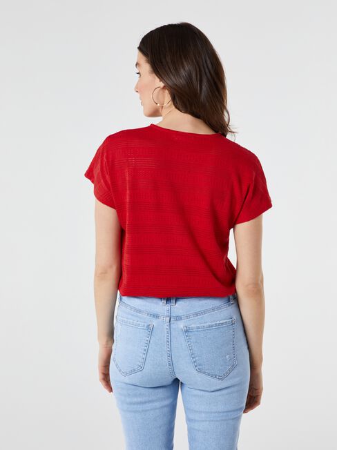 Thea Pointelle Bubble Hem Top, Red, hi-res