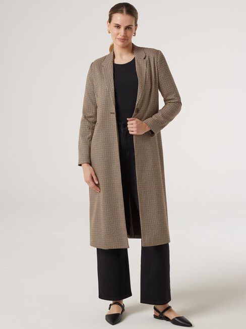 Pypah Houndstooth Longline Coat, Brown, hi-res