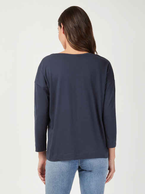 3/4 Sleeve Drop Shoulder Tee, Blue, hi-res