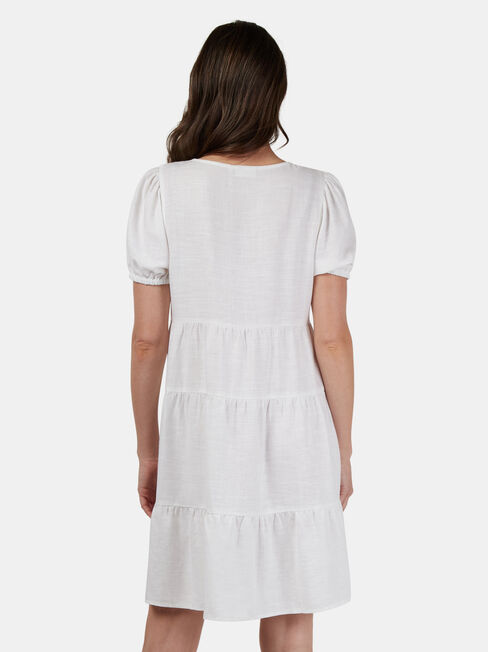 Emily Tiered V-Neck Dress, White, hi-res