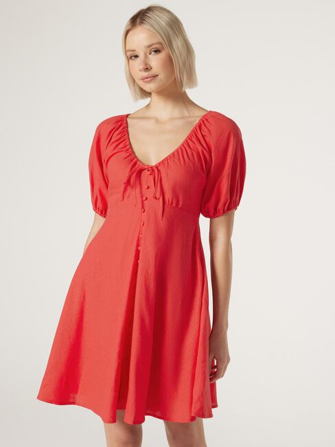 Jamila Button Thru Dress, Red, hi-res