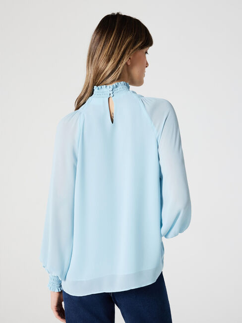Sienna Shirred Neck Raglan Blouse, Powder Blue, hi-res