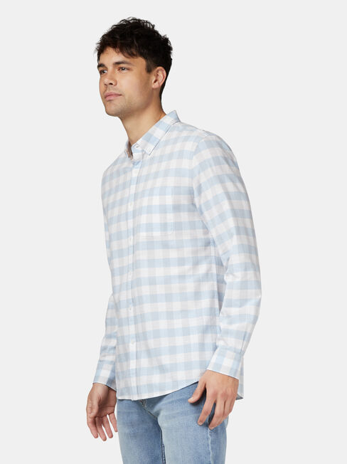 Nate Long Sleeve Check Shirt, Blue, hi-res