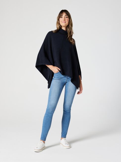 Irene Ottoman Stitch Poncho, Ink Marle, hi-res