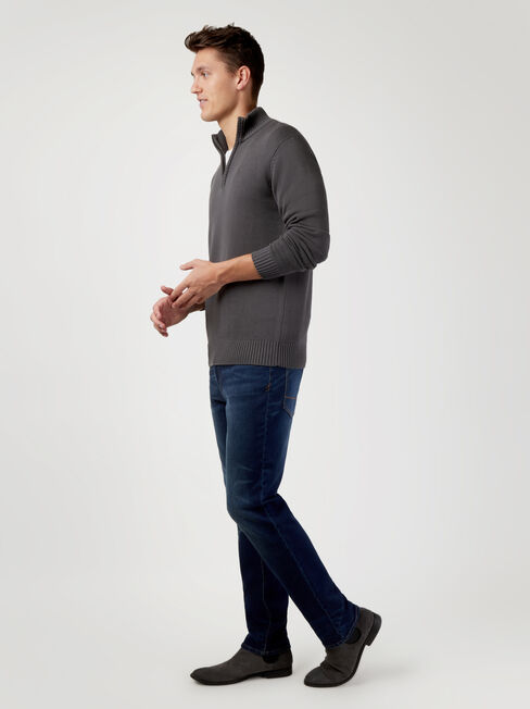 Ezra Funnel Zip Neck Knit, Black, hi-res