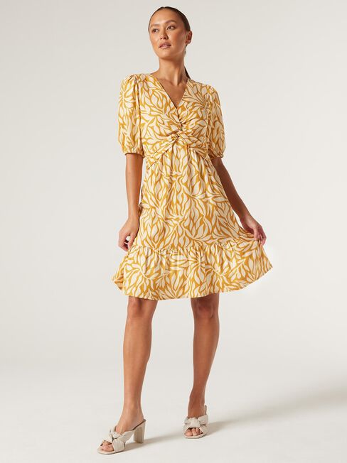 Evelyn Twist Front Dress, Golden Leaf, hi-res