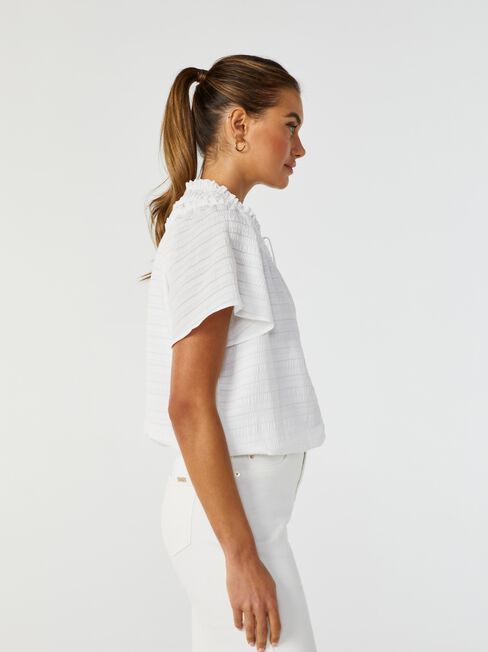Finn Textured Tie Neck Blouse, White, hi-res