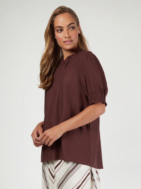 Sasha Short Sleeve Top, Brown, hi-res
