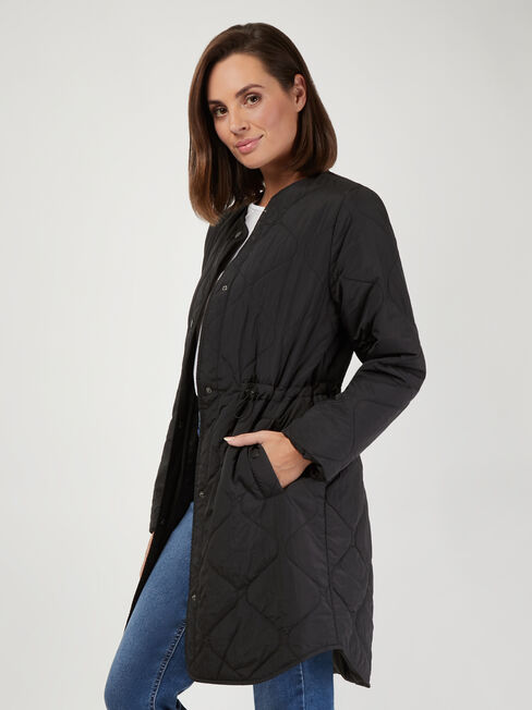 Hilda Qulited Longline Puffer, Black, hi-res