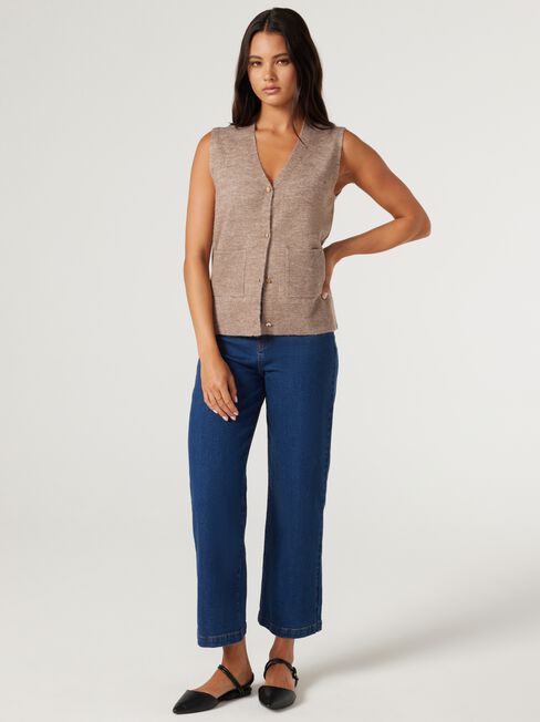 Havana Button Front Vest, Taupe, hi-res