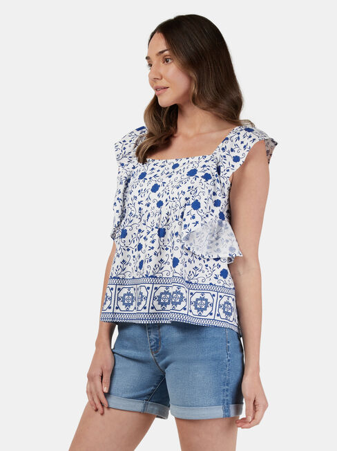 Erin Square Neck Flutter Sleeve Top, Blue, hi-res