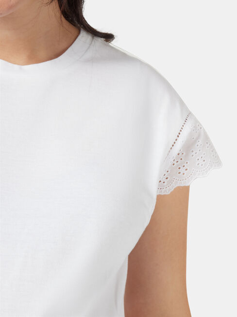 Elle Broderie Maternity Tee, White, hi-res