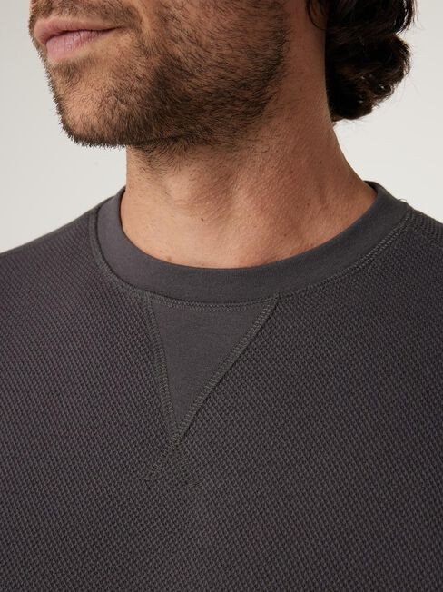 LS Harrison Crew Textured Top, Charcoal Marle, hi-res