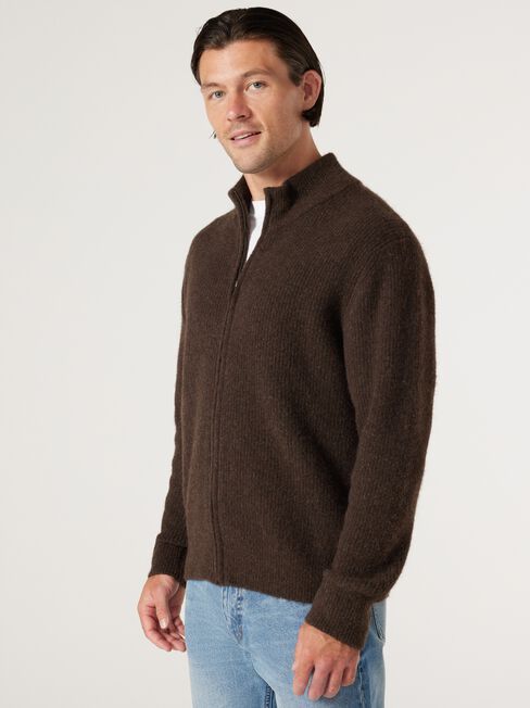 Toronto Zip Through Knit, Brown, hi-res