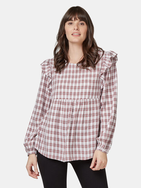 Liza Check Frill Top, Multi, hi-res
