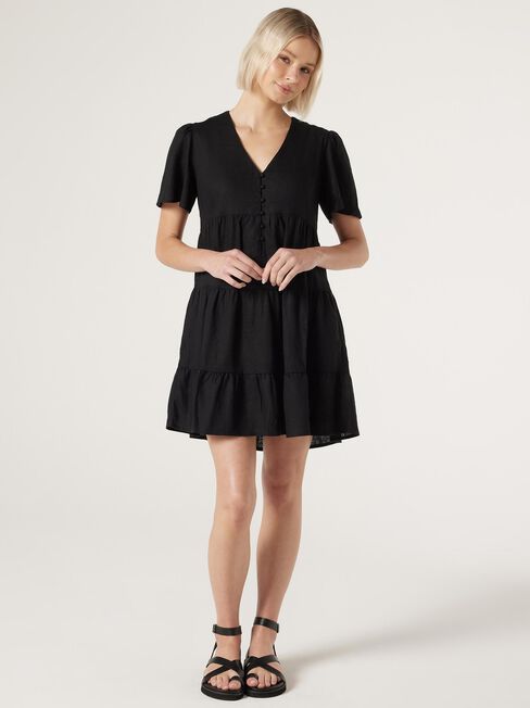 Billie Tiered Dress, Black, hi-res