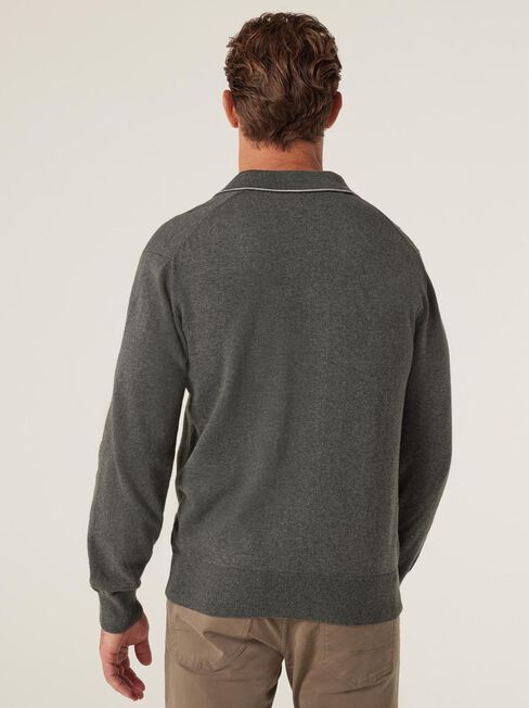Eric Tipped Long Sleeve Polo, Dark Stone, hi-res