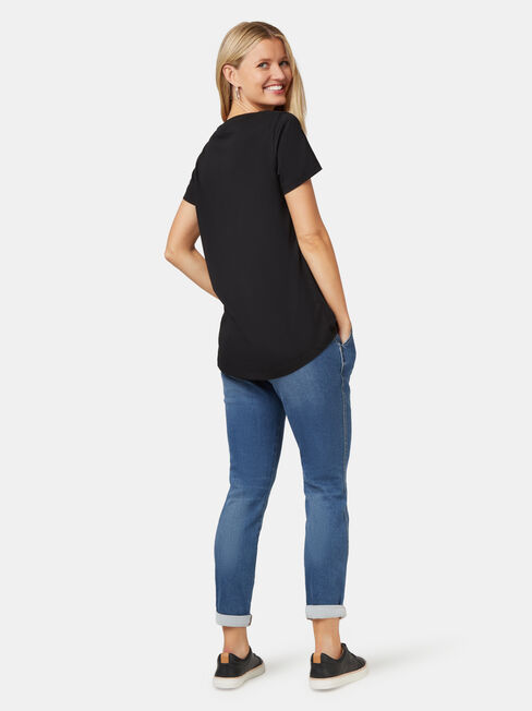 Curve Hem Crew Tee, Black, hi-res