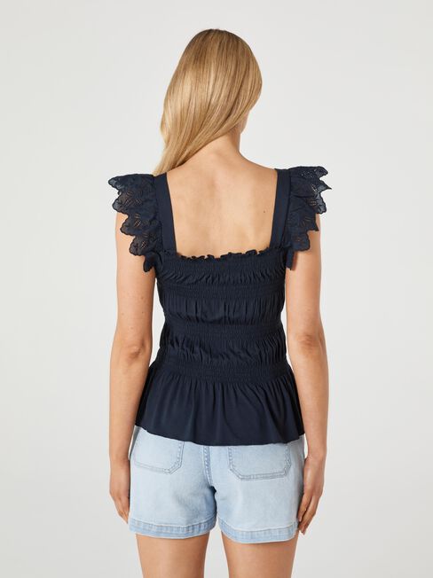 Faith Smocked Jersey Top, Blue, hi-res