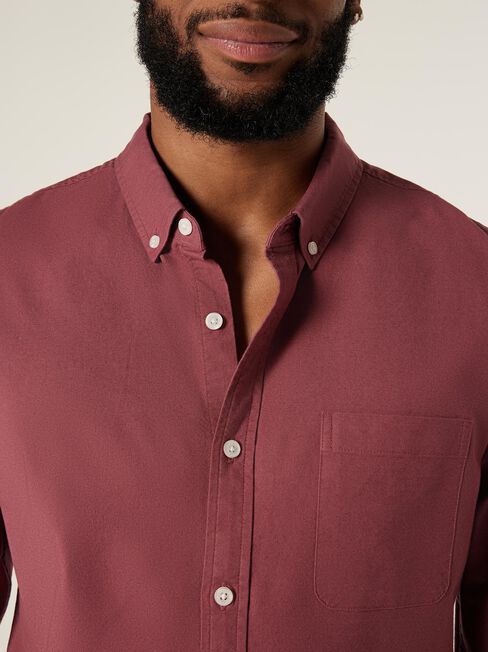 Heston Oxford Long Sleeve Shirt, Berry, hi-res