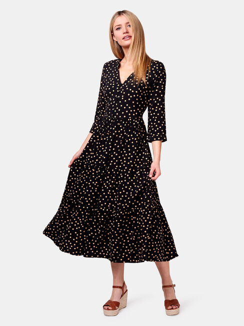 Holly Spot Midi Dress, Black, hi-res