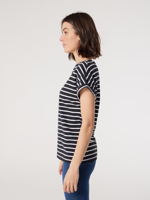 Drop Shoulder Tee, Navy Stripe, hi-res