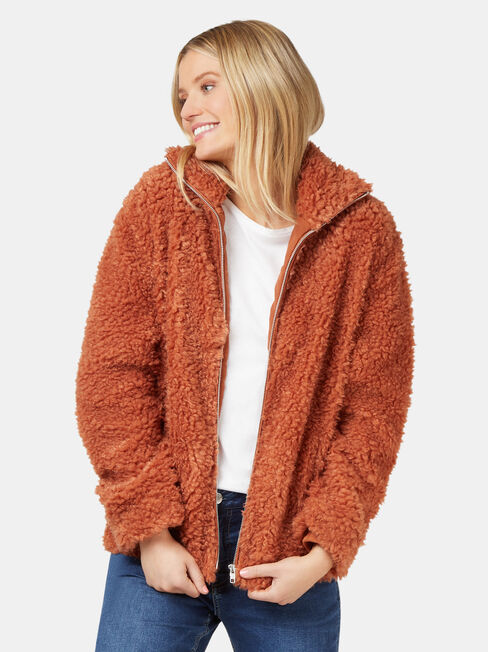 Beccy Teddy Jacket, Brown, hi-res