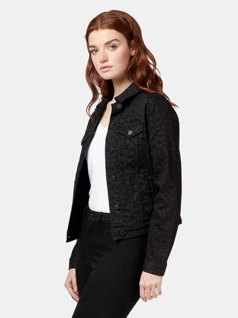 Animal Print Denim Jacket, Black, hi-res