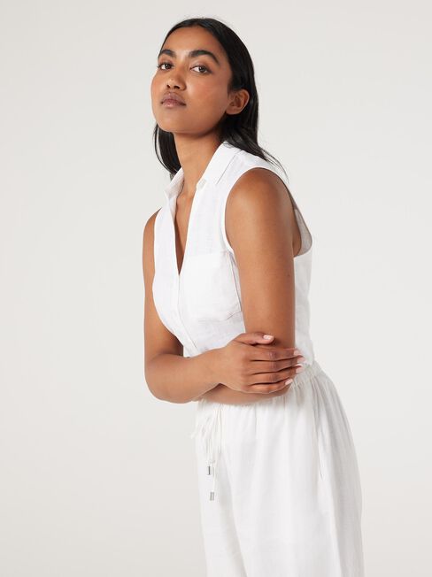 Jenny Sleeveless Shirt, White, hi-res