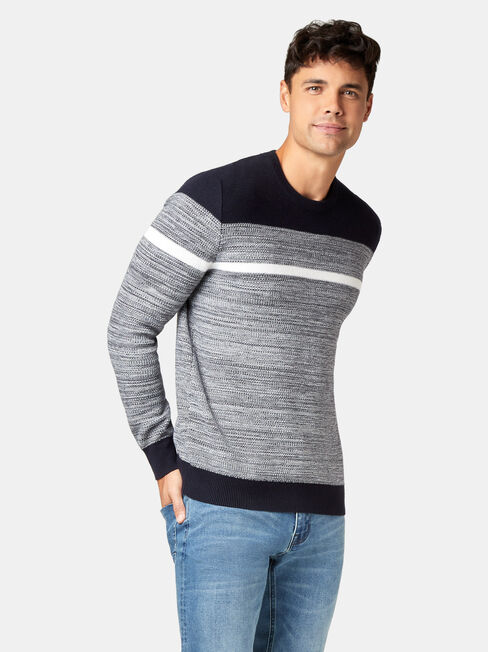 Grant Block Stripe Crew Knit, Blue, hi-res