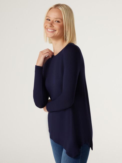 Aries Soft Touch Asymmetric Hem Pullover, French Navy, hi-res