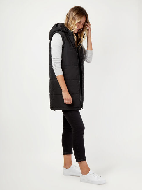 Belinda Longline Padded Vest, Black, hi-res