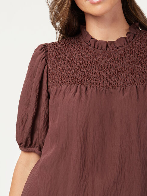 Francesca Puff Sleeve Top, Brown, hi-res