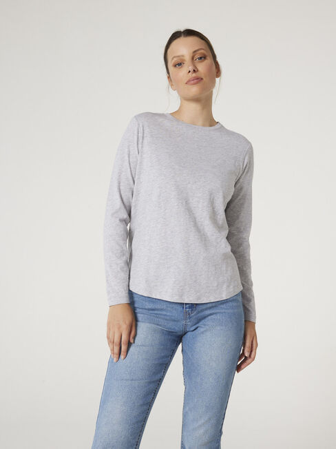 Essential Long Sleeve Crew Neck, Light Grey Marle, hi-res