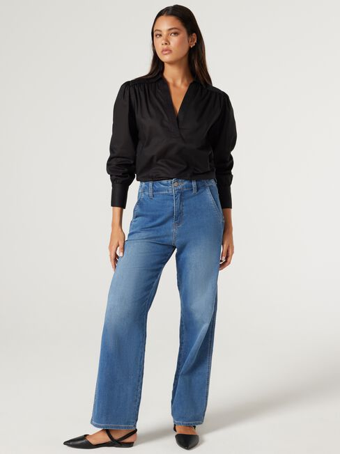 Annemarie Cotton Popover, Black, hi-res