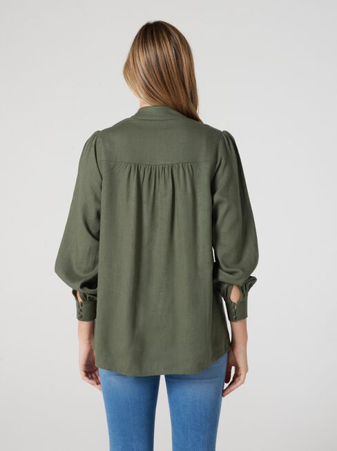 Adriana Button Down Blouse, Thyme, hi-res